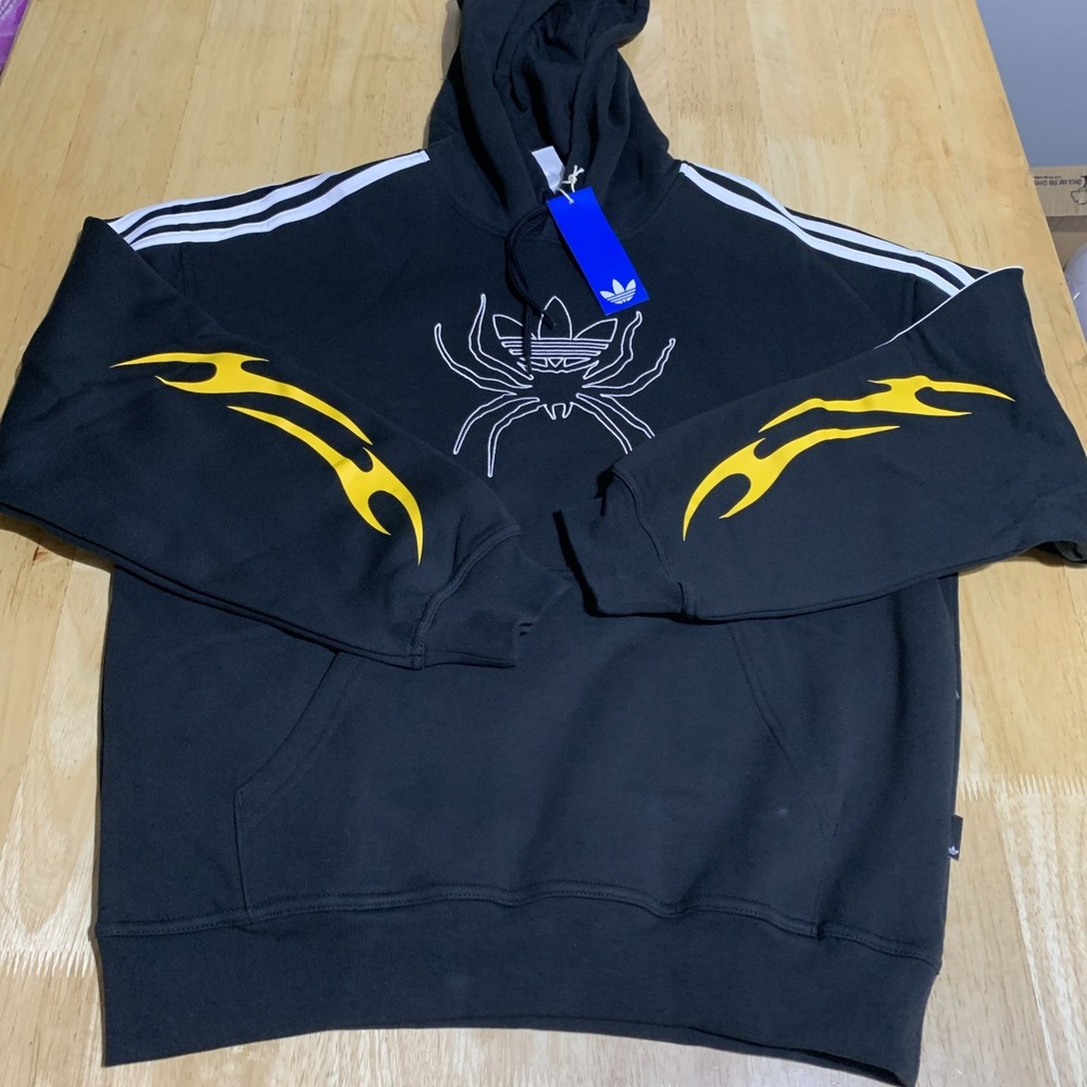 adidas Originals Men's Pullover Hoodie Black Size Medium Spider Flame Graphic - Picture 1 of 11